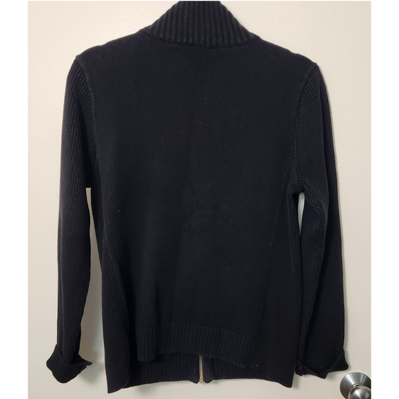 LRL Lauren Ralph Lauren Black Label Full Zip L Cotton Sweater Gold Hardware Logo - Picture 2 of 13